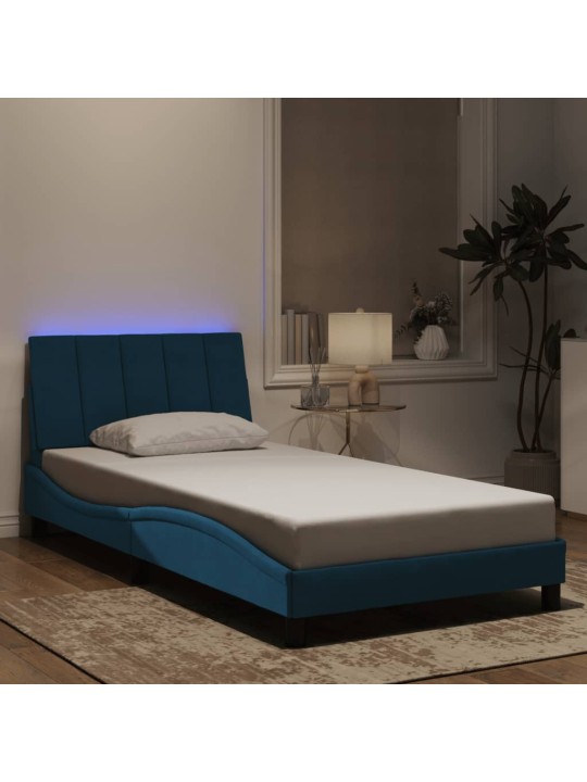 Rám postele s led osvětlením modrý 100 x 200 cm samet