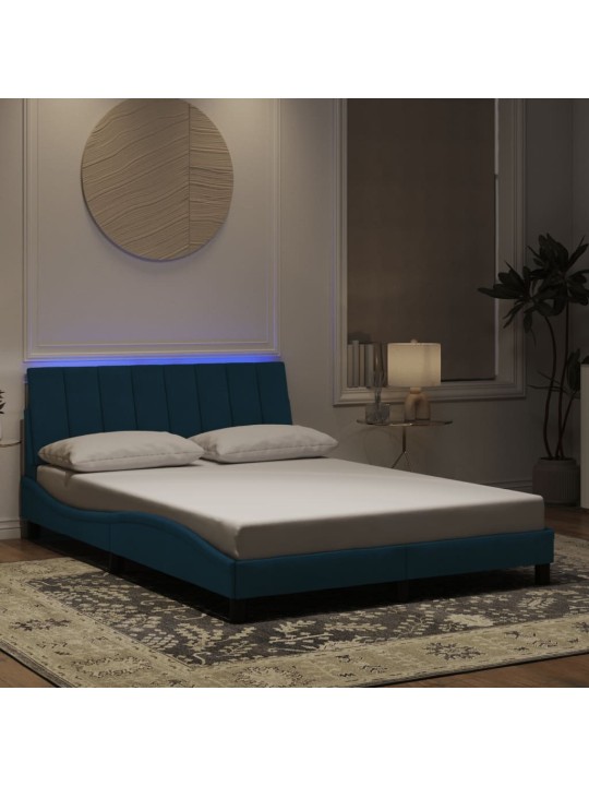 Rám postele s led osvětlením modrý 120 x 200 cm samet
