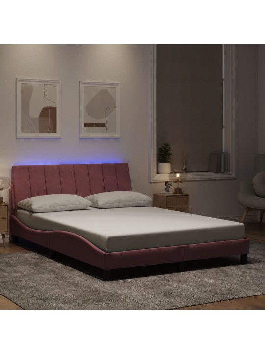 Rám postele s led osvětlením růžový 120 x 200 cm samet