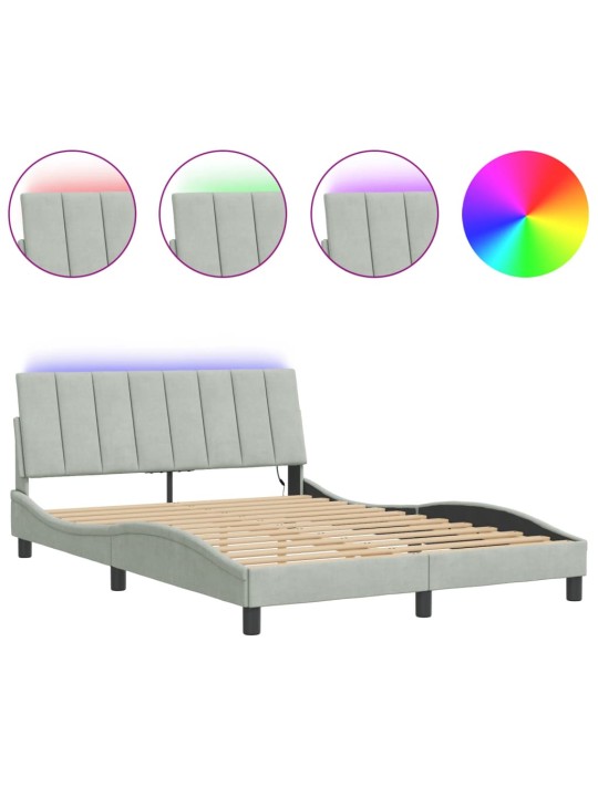 Rám postele s LED osvětlením světle šedý 140 x 190 cm samet