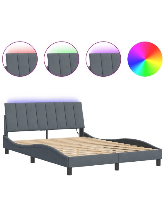 Rám postele s LED osvětlením tmavě šedý 140 x 190 cm samet