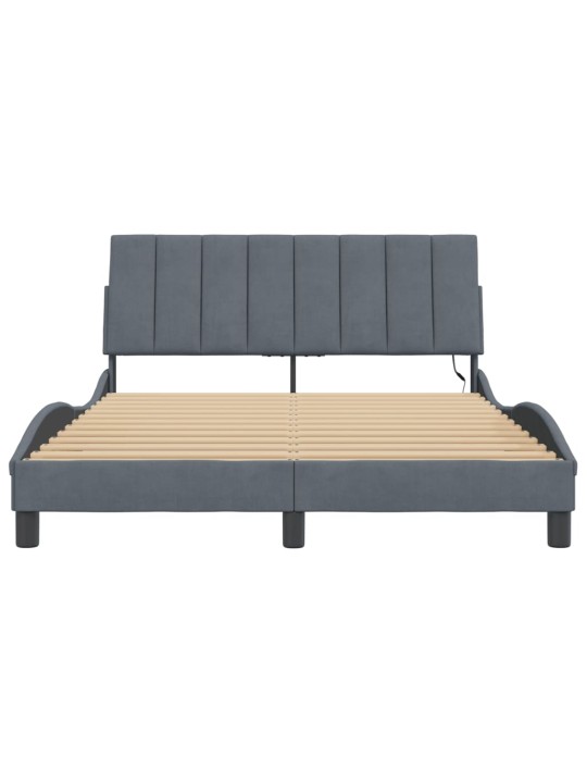 Rám postele s LED osvětlením tmavě šedý 140 x 190 cm samet