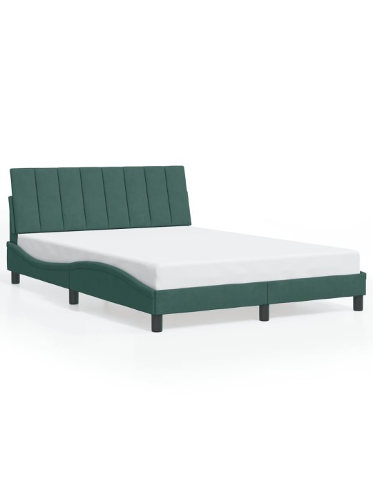 Rám postele s led osvětlením tmavě zelený 140 x 190 cm samet