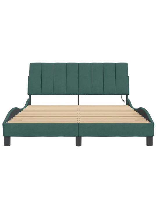 Rám postele s led osvětlením tmavě zelený 140 x 190 cm samet