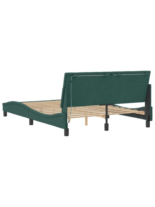 Rám postele s led osvětlením tmavě zelený 140 x 190 cm samet