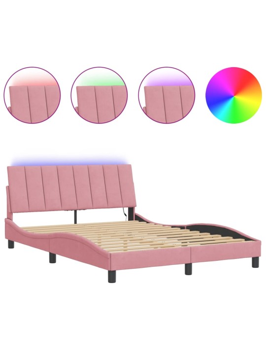 Rám postele s led osvětlením růžový 140 x 190 cm samet