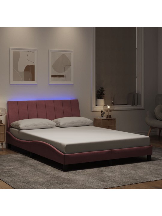 Rám postele s led osvětlením růžový 140 x 200 cm samet