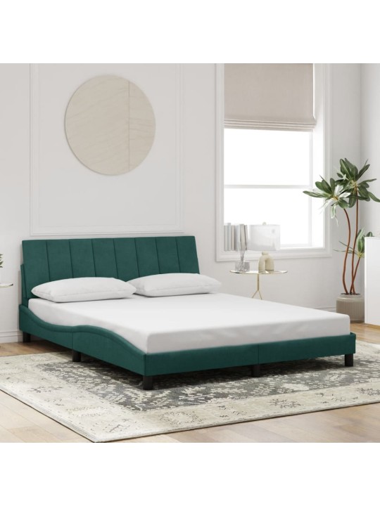 Rám postele s led osvětlením tmavě zelený 160 x 200 cm samet