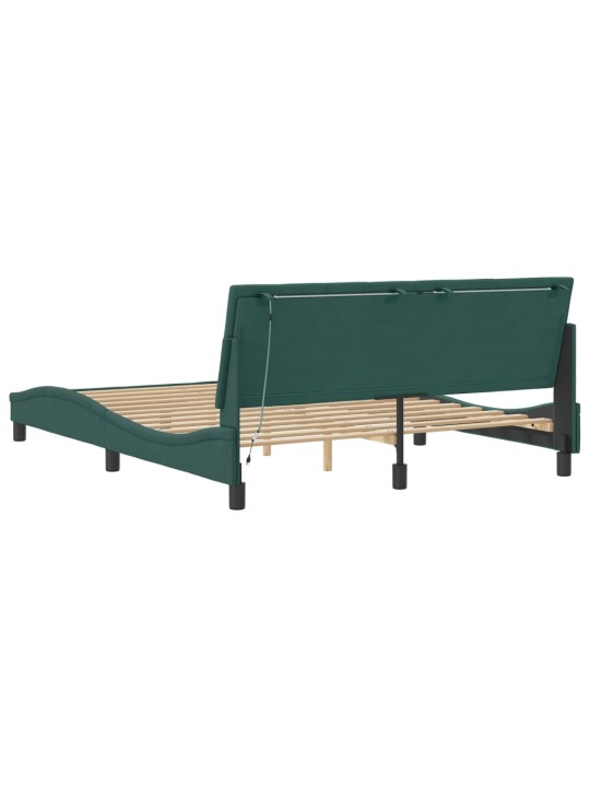 Rám postele s led osvětlením tmavě zelený 160 x 200 cm samet