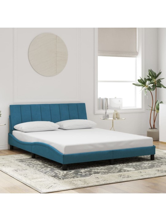 Rám postele s led osvětlením modrý 160 x 200 cm samet