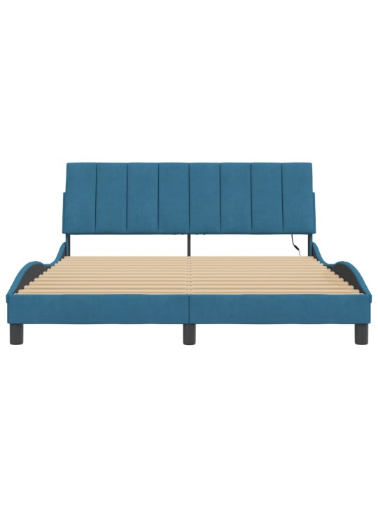 Rám postele s led osvětlením modrý 160 x 200 cm samet