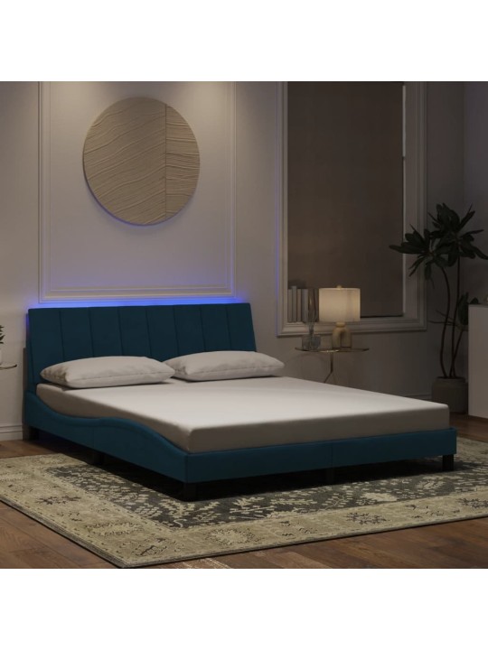 Rám postele s led osvětlením modrý 160 x 200 cm samet