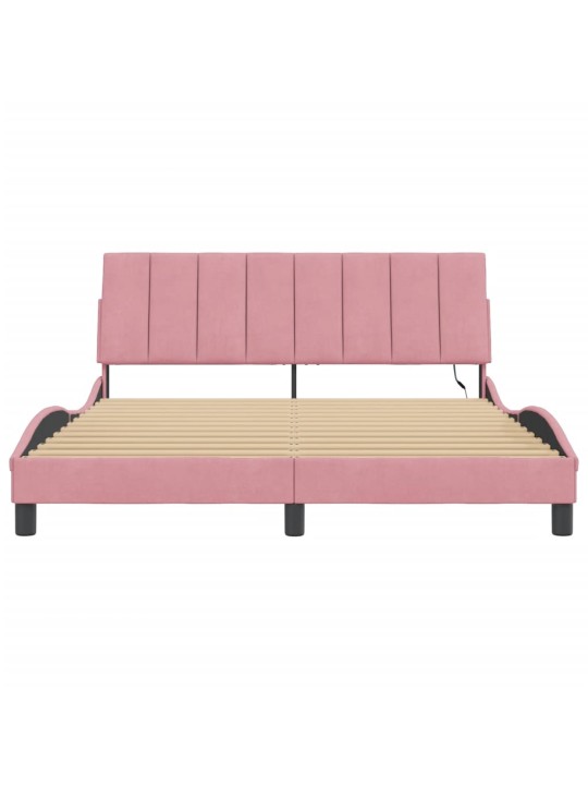 Rám postele s led osvětlením růžový 160 x 200 cm samet