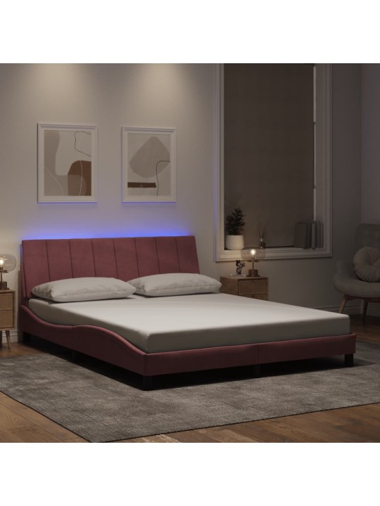 Rám postele s led osvětlením růžový 160 x 200 cm samet
