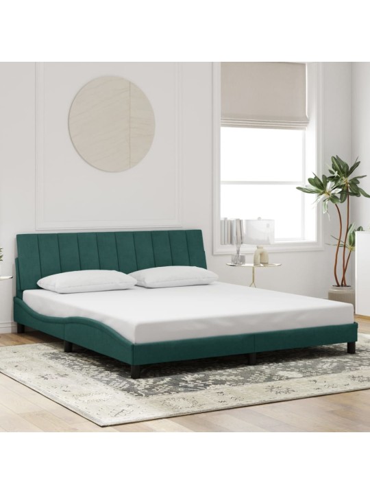 Rám postele s led osvětlením tmavě zelený 180 x 200 cm samet