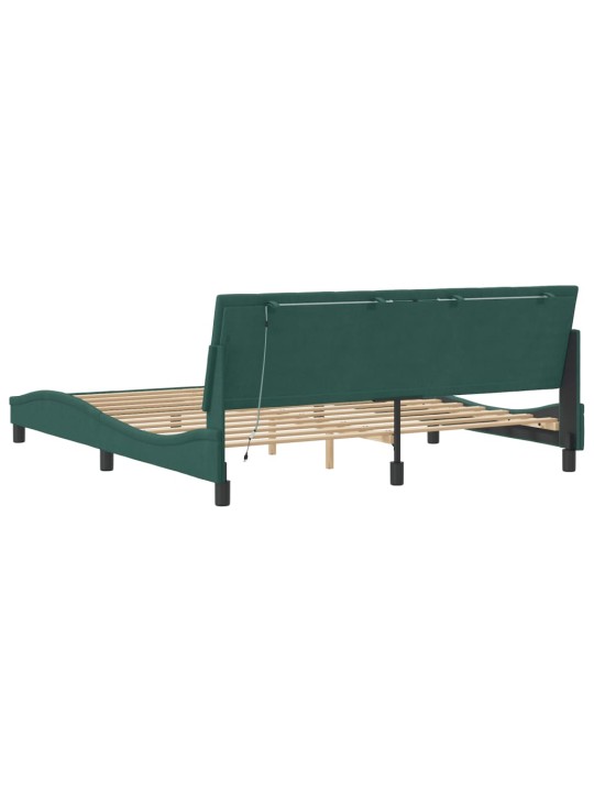 Rám postele s led osvětlením tmavě zelený 180 x 200 cm samet