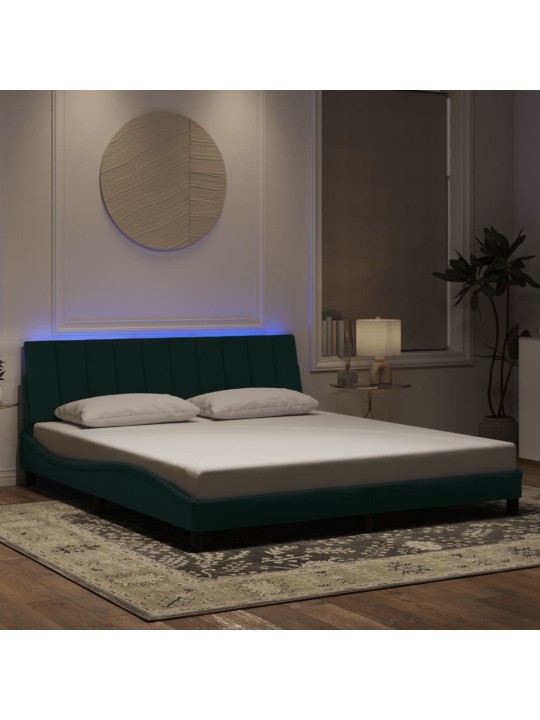 Rám postele s led osvětlením tmavě zelený 180 x 200 cm samet