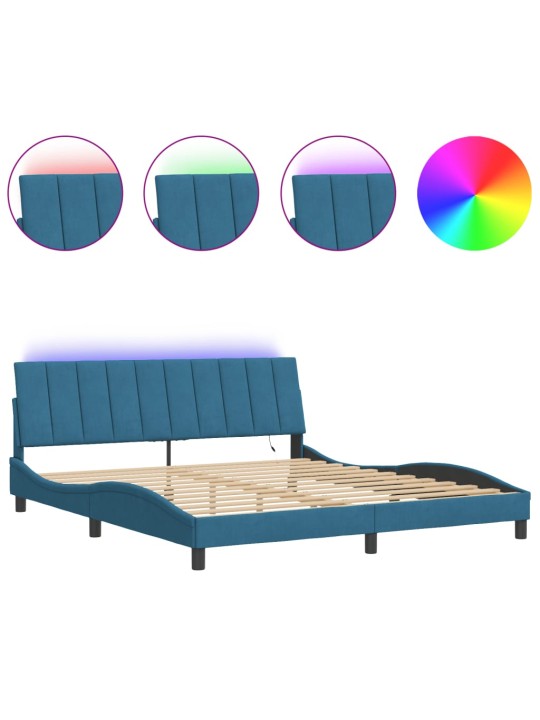 Rám postele s led osvětlením modrý 180 x 200 cm samet