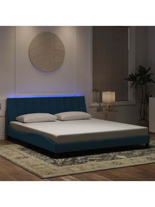Rám postele s led osvětlením modrý 180 x 200 cm samet