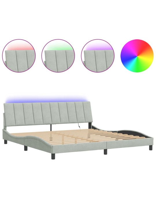 Rám postele s led osvětlením světle šedý 200 x 200 cm samet