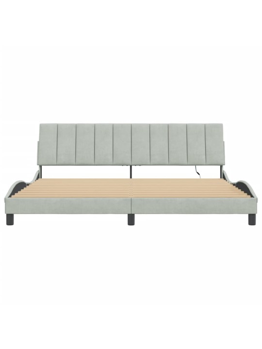 Rám postele s led osvětlením světle šedý 200 x 200 cm samet