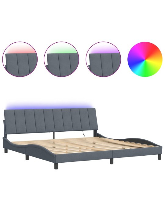 Rám postele s led osvětlením tmavě šedý 200 x 200 cm samet