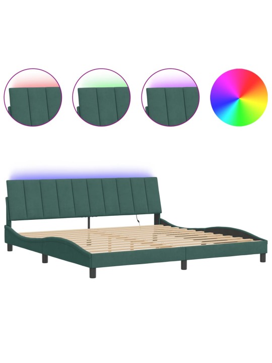 Rám postele s led osvětlením tmavě zelený 200 x 200 cm samet