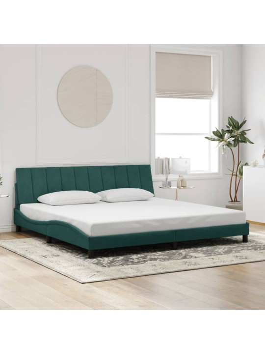 Rám postele s led osvětlením tmavě zelený 200 x 200 cm samet