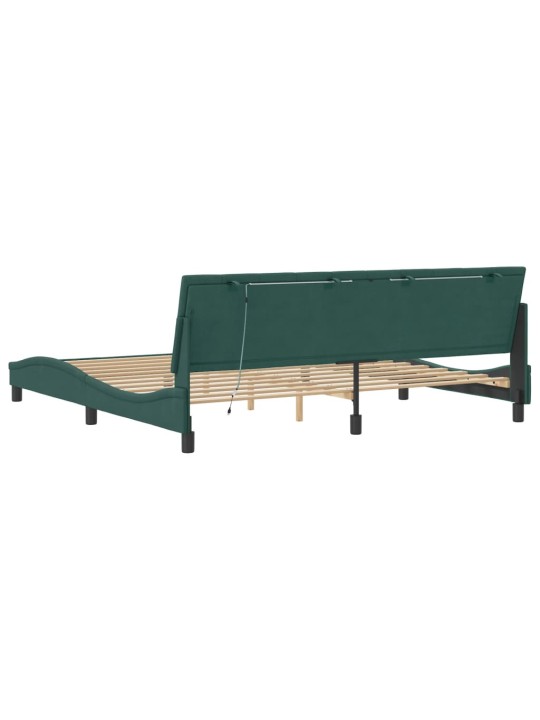 Rám postele s led osvětlením tmavě zelený 200 x 200 cm samet