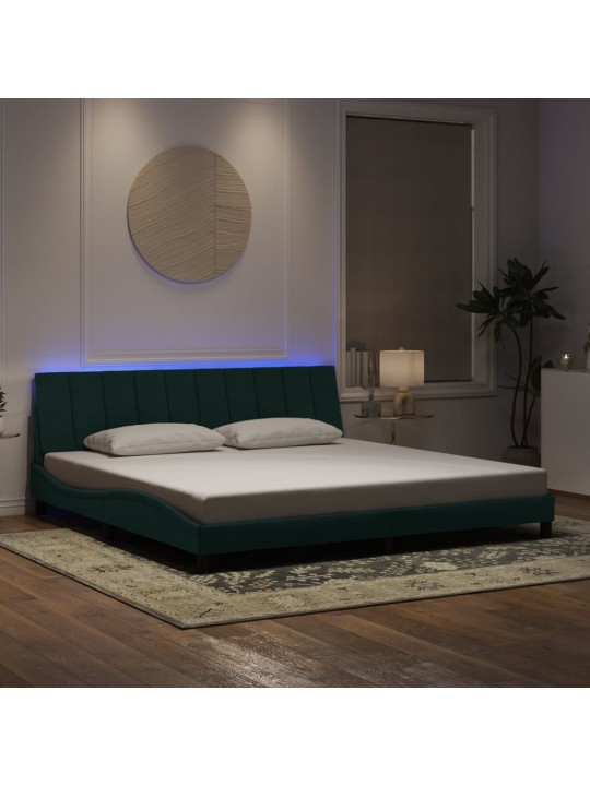 Rám postele s led osvětlením tmavě zelený 200 x 200 cm samet