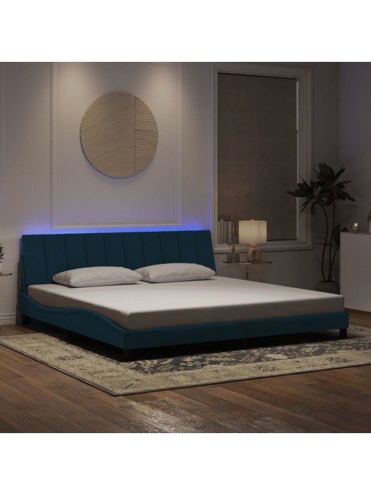 Rám postele s led osvětlením modrý 200 x 200 cm samet