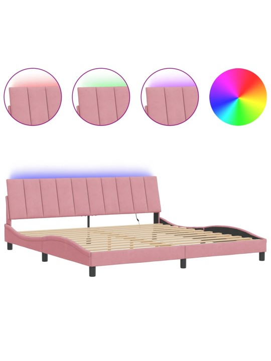 Rám postele s led osvětlením růžový 200 x 200 cm samet