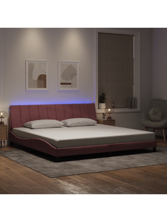Rám postele s led osvětlením růžový 200 x 200 cm samet