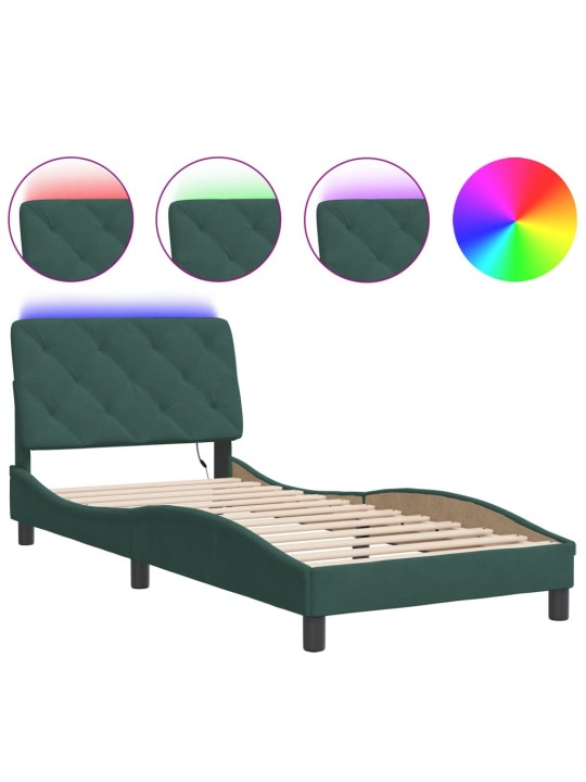 Rám postele s led osvětlením tmavě zelený 90 x 190 cm samet