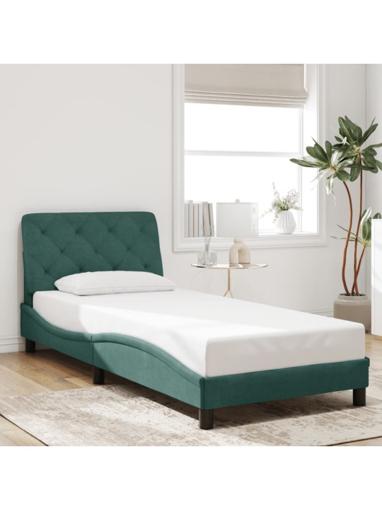 Rám postele s led osvětlením tmavě zelený 90 x 190 cm samet