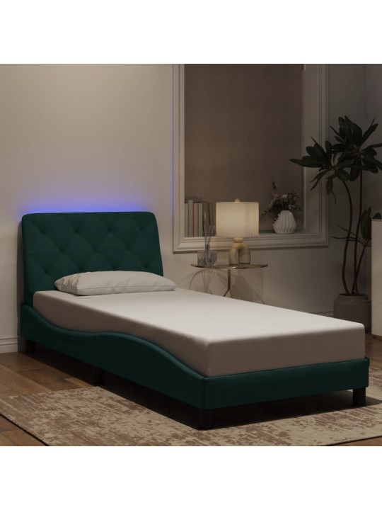 Rám postele s led osvětlením tmavě zelený 90 x 190 cm samet
