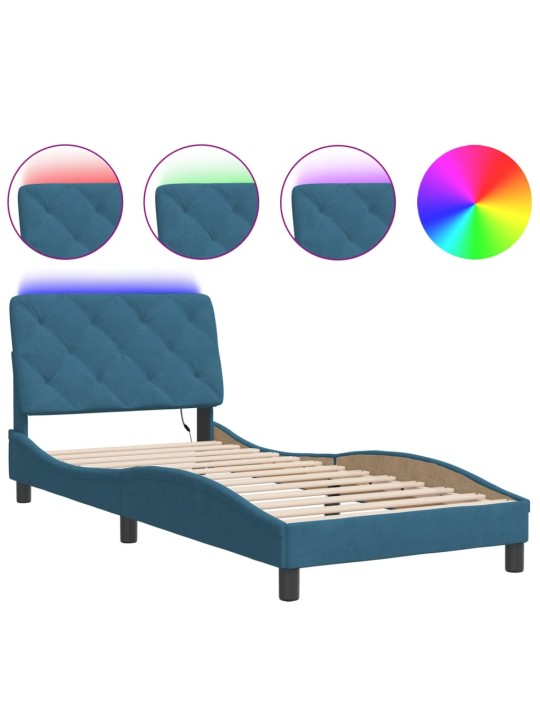 Rám postele s led osvětlením modrý 90 x 190 cm samet