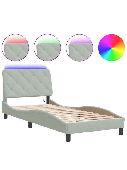 Rám postele s LED osvětlením světle šedý 90 x 200 cm samet