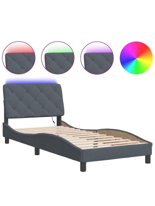 Rám postele s LED osvětlením tmavě šedý 90 x 200 cm samet