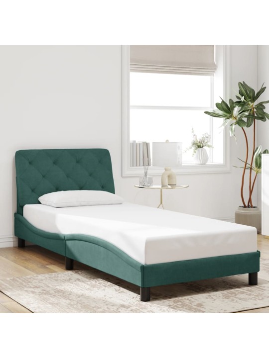Rám postele s led osvětlením tmavě zelený 90 x 200 cm samet