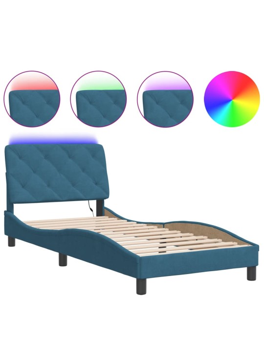 Rám postele s led osvětlením modrý 90 x 200 cm samet