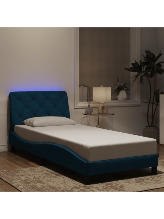 Rám postele s led osvětlením modrý 90 x 200 cm samet