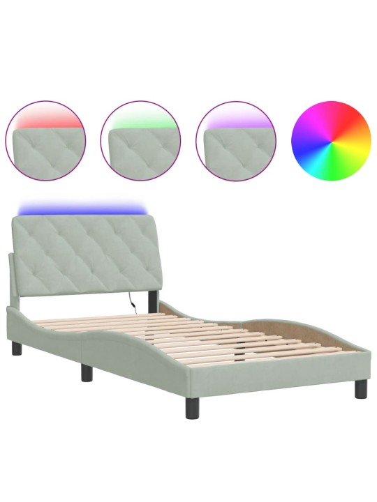 Rám postele s LED osvětlením světle šedý 100 x 200 cm samet