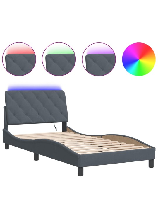 Rám postele s LED osvětlením tmavě šedý 100 x 200 cm samet