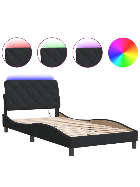 Rám postele s LED osvětlením černý 100 x 200 cm samet