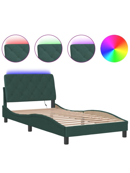 Rám postele s led osvětlením tmavě zelený 100 x 200 cm samet