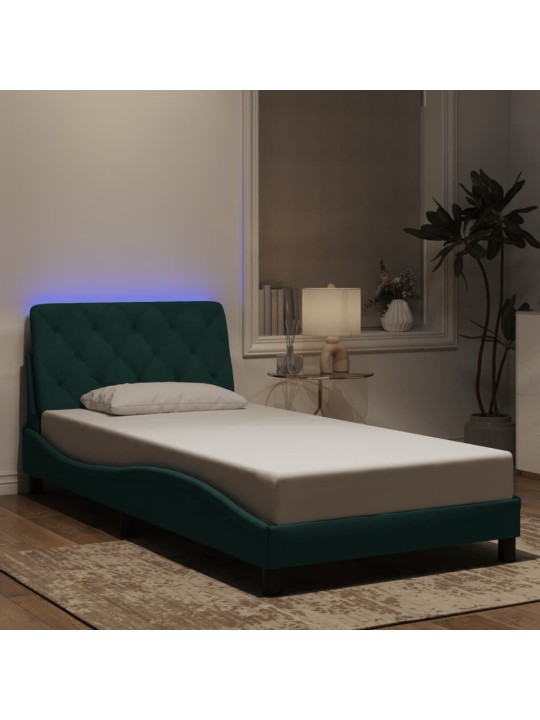 Rám postele s led osvětlením tmavě zelený 100 x 200 cm samet