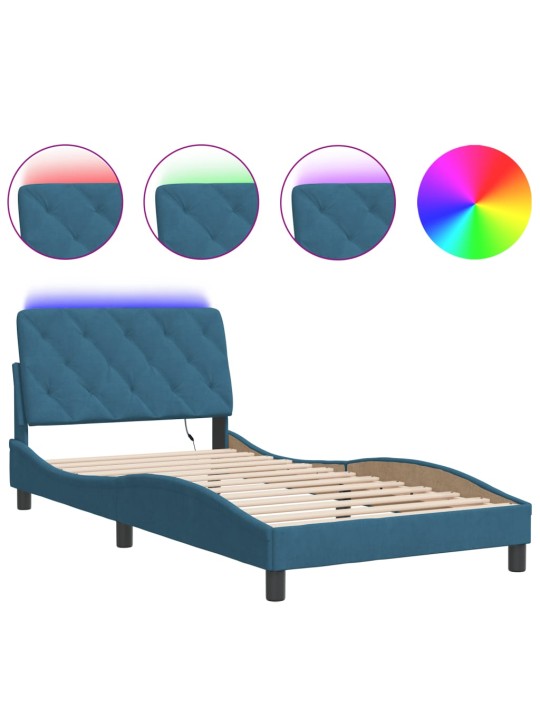 Rám postele s LED osvětlením modrý 100 x 200 cm samet