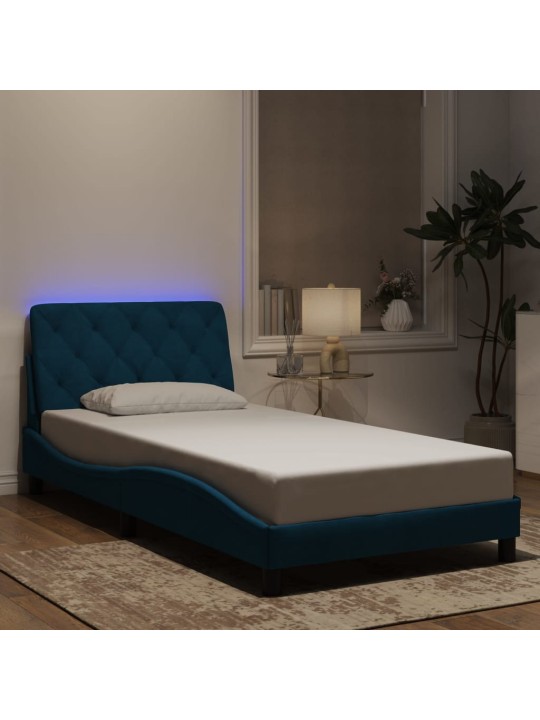 Rám postele s LED osvětlením modrý 100 x 200 cm samet