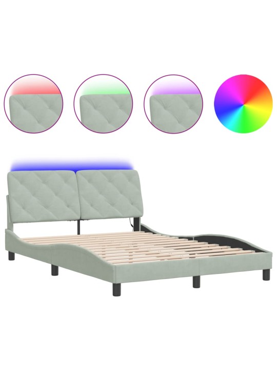 Rám postele s LED osvětlením světle šedý 140 x 190 cm samet